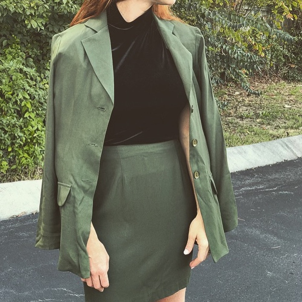 Army green two piece suit